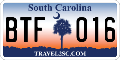 SC license plate BTF016