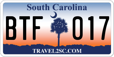 SC license plate BTF017