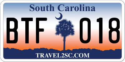 SC license plate BTF018