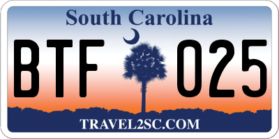 SC license plate BTF025