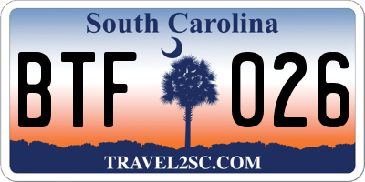 SC license plate BTF026