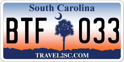 SC license plate BTF033