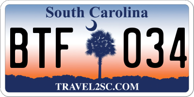 SC license plate BTF034