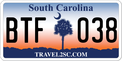 SC license plate BTF038