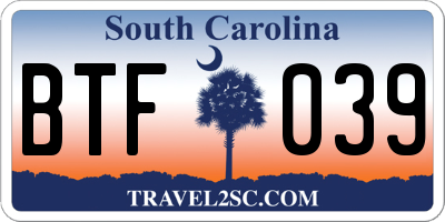 SC license plate BTF039
