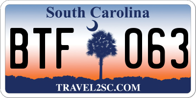 SC license plate BTF063