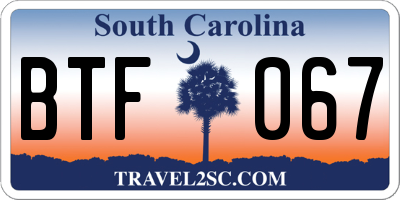 SC license plate BTF067