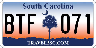 SC license plate BTF071