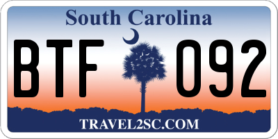 SC license plate BTF092
