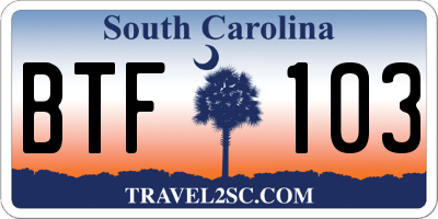SC license plate BTF103