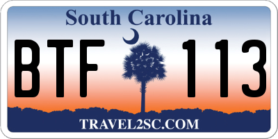 SC license plate BTF113