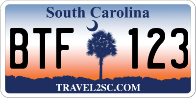 SC license plate BTF123