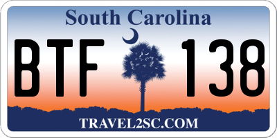 SC license plate BTF138