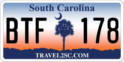 SC license plate BTF178