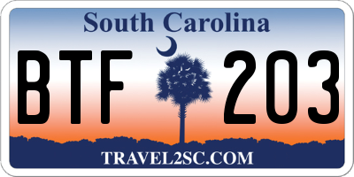 SC license plate BTF203