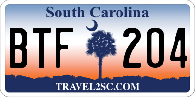 SC license plate BTF204
