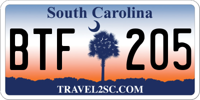 SC license plate BTF205