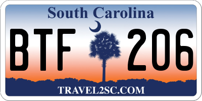 SC license plate BTF206