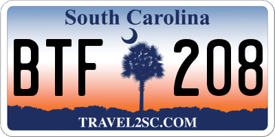 SC license plate BTF208