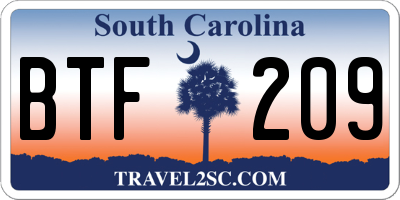 SC license plate BTF209