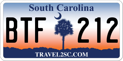 SC license plate BTF212