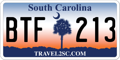 SC license plate BTF213