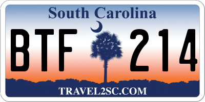 SC license plate BTF214