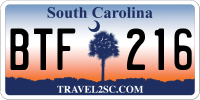 SC license plate BTF216