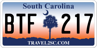 SC license plate BTF217