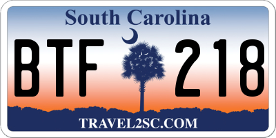 SC license plate BTF218