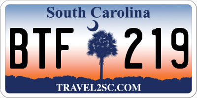 SC license plate BTF219