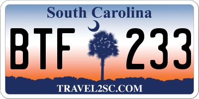 SC license plate BTF233