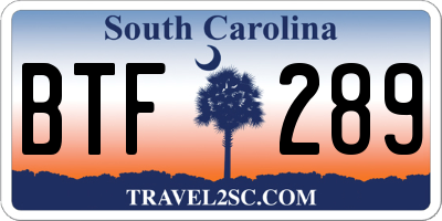 SC license plate BTF289