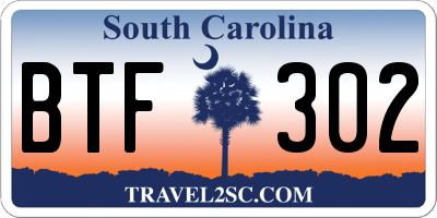 SC license plate BTF302