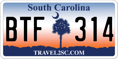 SC license plate BTF314