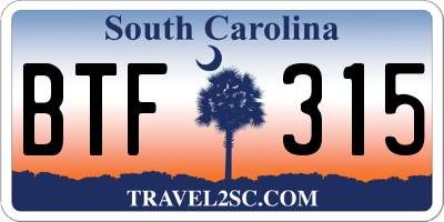 SC license plate BTF315