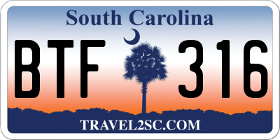 SC license plate BTF316