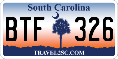SC license plate BTF326