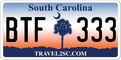 SC license plate BTF333
