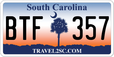 SC license plate BTF357
