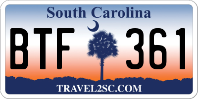 SC license plate BTF361