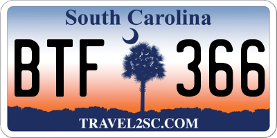SC license plate BTF366