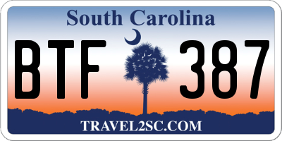 SC license plate BTF387