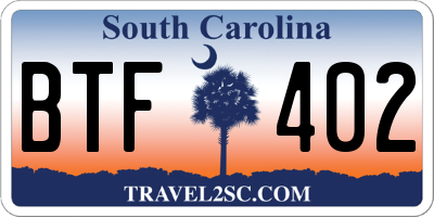 SC license plate BTF402