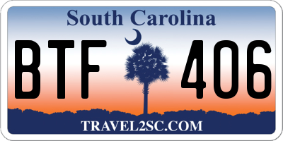 SC license plate BTF406