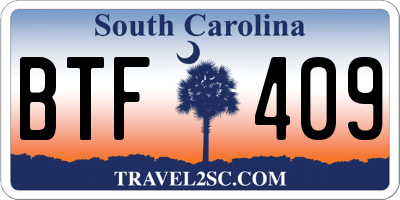 SC license plate BTF409