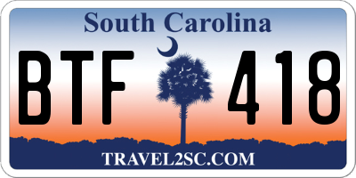 SC license plate BTF418