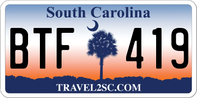 SC license plate BTF419