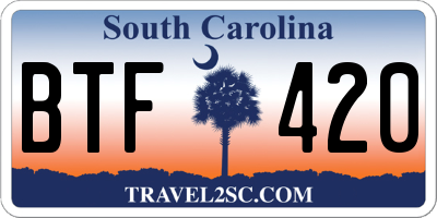SC license plate BTF420