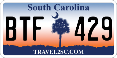 SC license plate BTF429